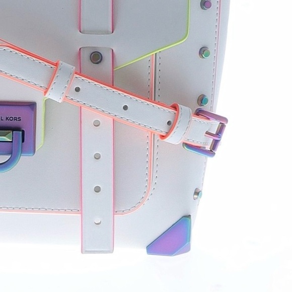 MICHAEL KORS ~ Small White Crossbody Satchel w/Multicolor Accents Monochromatic - Picture 6 of 14